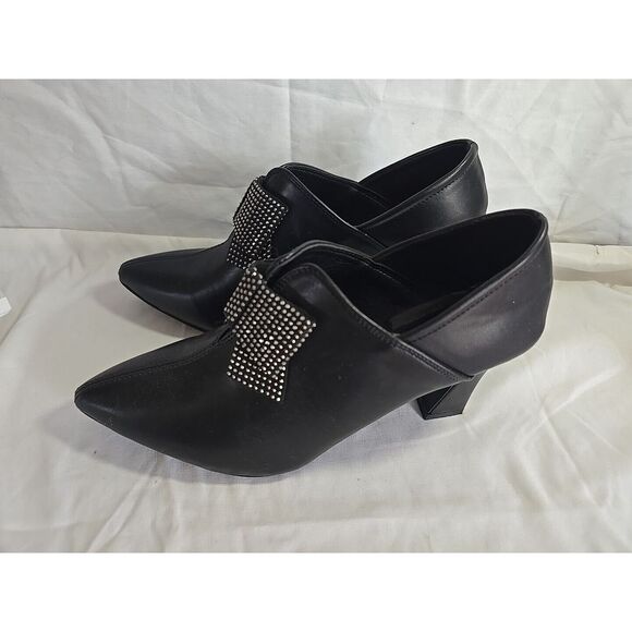 Tinstree Black Pointed Toe‎ Bootie With Silver Studded Bow Size 9 - Picture 4 of 11